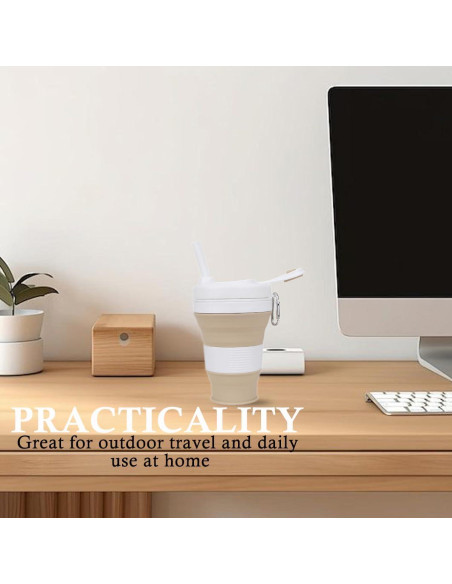 Taza de café colapsable CYNROFVEN 600ml con tapa y popote