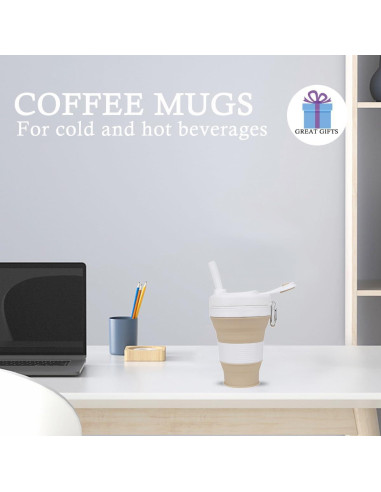 Taza de café colapsable CYNROFVEN 600ml con tapa y popote