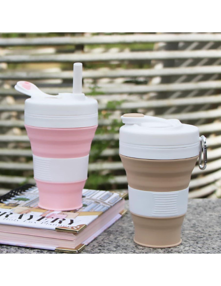 Taza de café colapsable CYNROFVEN 600ml con tapa y popote