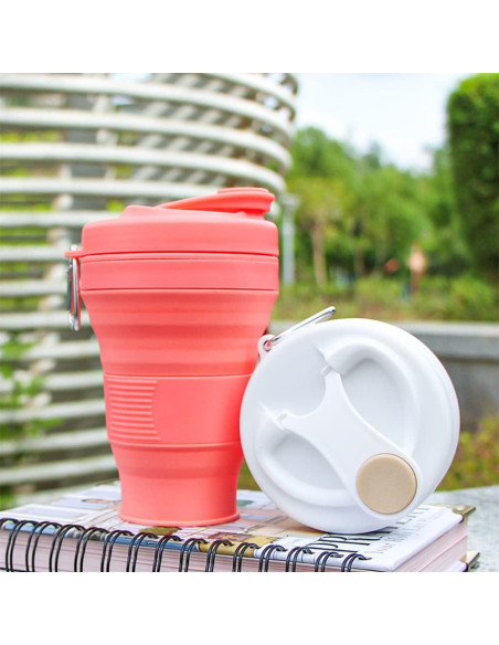 Taza de café colapsable CYNROFVEN 600ml con tapa y popote