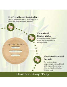 Bandeja de Jabón de Bambú Ecológica Lather Green 7.62cm 2