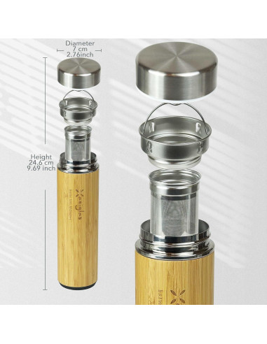 Botella Infusora de Té Xaeiglas 532 ml de Bambú Aislada