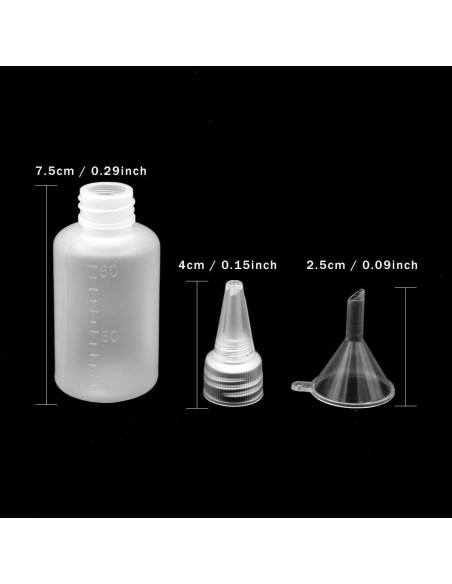 10 Botellas de Plástico Transparentes 60ml Ryhn con 2 Embudos
