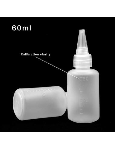 10 Botellas de Plástico Transparentes 60ml Ryhn con 2 Embudos