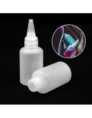 10 Botellas de Plástico Transparentes 60ml Ryhn con 2 Embudos