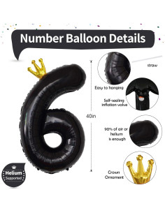 Globo de Número 6 Grande Aluminio Negro 101,6 cm 2