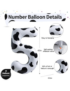 Globo de Número 5 Estampado de Vaca 101,6 cm Isndare 2