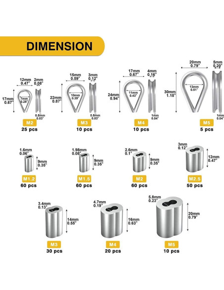Kit de 340 Piezas Ojal y Manguitos Crimpado Sanuke 1.2-4.8mm