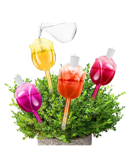 4 Esferas de Riego de Vidrio Iridiscentes 100ml para Plantas