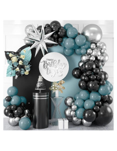 Kit Arco Globos Isndare Azul Negro Plateado 20 Piezas