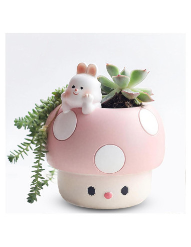 Maceta de Hongo Rosa EOBTAIN de Resina 10 cm para Plantas