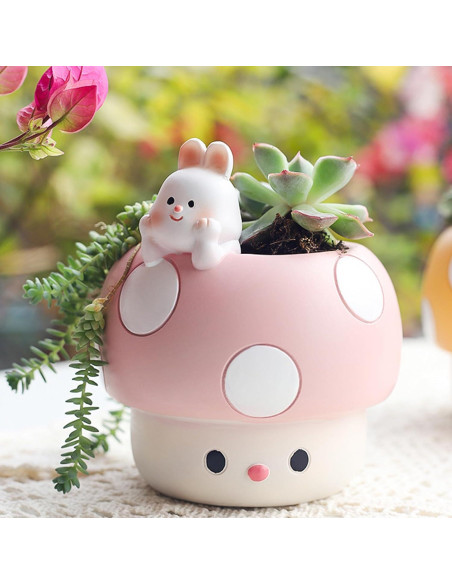 Maceta de Hongo Rosa EOBTAIN de Resina 10 cm para Plantas