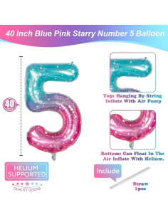 Globo Gigante Sirena 5 Estrellado 101 cm Mylar Teal Rosa 2