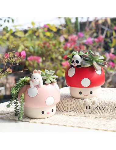 Maceta de Hongo Rosa EOBTAIN de Resina 10 cm para Plantas