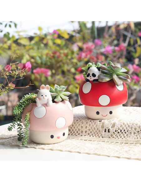 Maceta de Hongo Rosa EOBTAIN de Resina 10 cm para Plantas