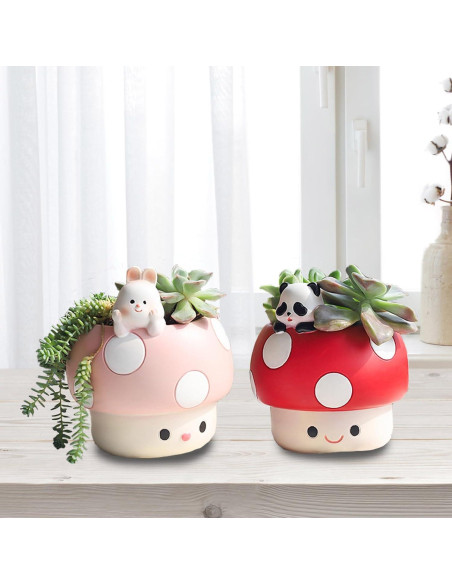 Maceta de Hongo Rosa EOBTAIN de Resina 10 cm para Plantas