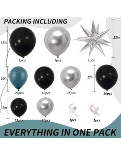 Kit Arco Globos Isndare Azul Negro Plateado 20 Piezas 2