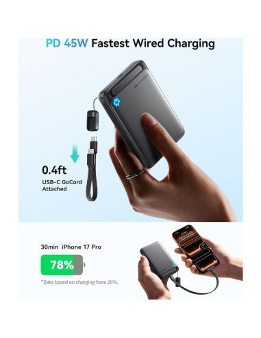 Cargador Portátil Magnético INIU 10000mAh Carga Rápida Azul