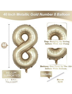 Globo Número 8 Dorado Metálico 101,6 cm Mylar para Fiestas 2