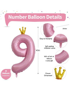 Globo Gigante Número 9 Rosa 101,6 cm para Cumpleaños 2
