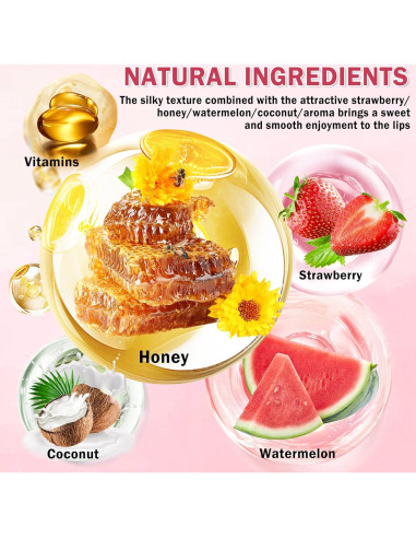 Bálsamo Labial Hidratante LZXLUKGIR 4PCS Miel Fresa Coco Sandía