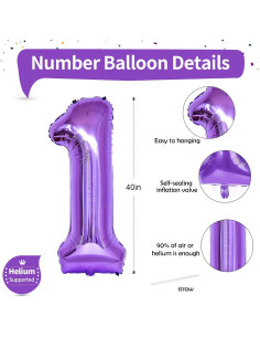 Globo Número 1 Púrpura 101,6 cm para Cumpleaños 2