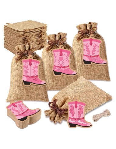 48 Bolsas de Yute con Etiquetas Bota SUNDIDIY 10x14cm