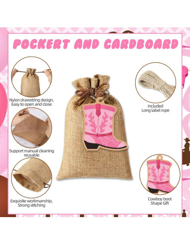 48 Bolsas de Yute con Etiquetas Bota SUNDIDIY 10x14cm