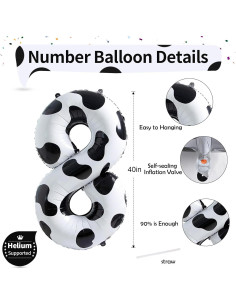 Globo Número 8 Diseño Vaca 101,6 cm para Cumpleaños 2