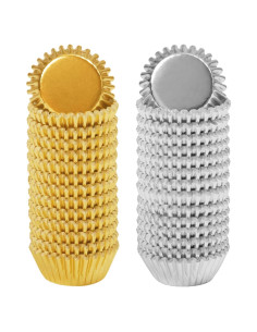 Elcoho 600 Mini Forros Metálicos para Cupcakes Dorado y Plateado