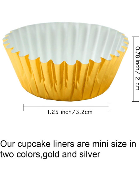 Elcoho 600 Mini Forros Metálicos para Cupcakes Dorado y Plateado