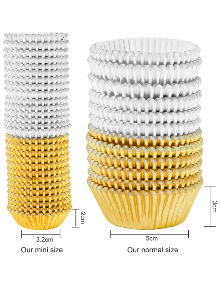 Elcoho 600 Mini Forros Metálicos para Cupcakes Dorado y Plateado