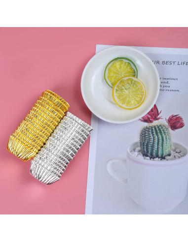 Elcoho 600 Mini Forros Metálicos para Cupcakes Dorado y Plateado