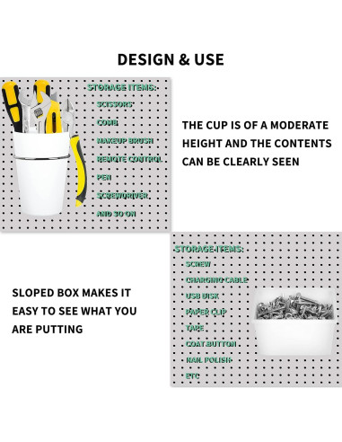 Juego de 6 Tazas y Contenedores de Pegboard Kuhome Blanco