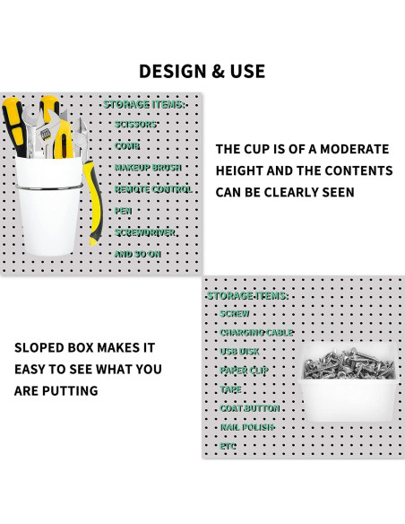 Juego de 6 Tazas y Contenedores de Pegboard Kuhome Blanco