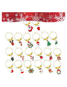 20 Adornos para Copas de Vino de Navidad Ordaily - Marcadores Reutilizables