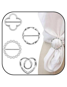 4 Anillos para Bufandas de Mujer - Clips Decorativos de Metal