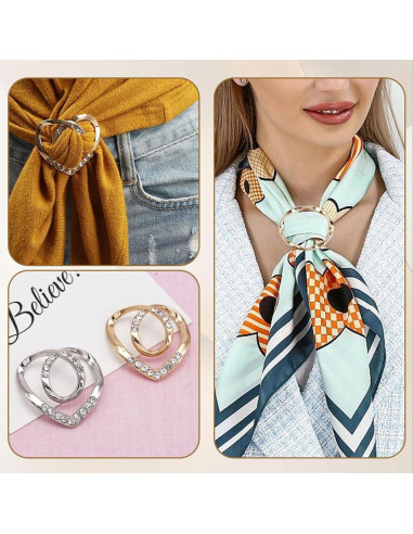 4 Anillos para Bufandas de Mujer - Clips Decorativos de Metal