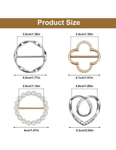4 Anillos para Bufandas de Mujer - Clips Decorativos de Metal
