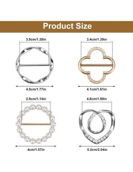 4 Anillos para Bufandas de Mujer - Clips Decorativos de Metal