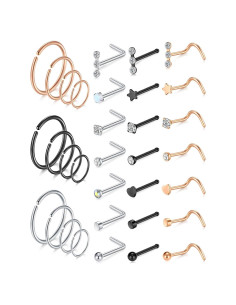 Aros Nasales MODRSA 20g Acero Quirúrgico Hipoalergénico 12 Piezas
