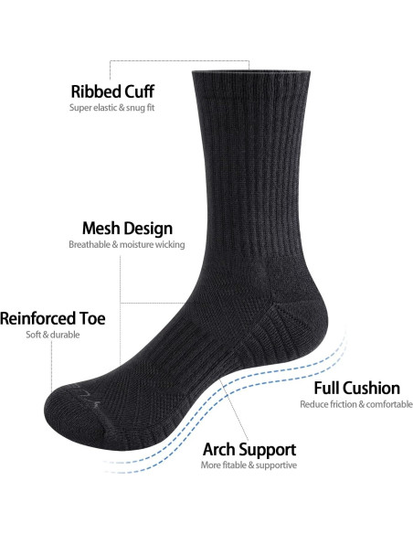 Calcetines de Entrenamiento YUEDGE para Mujeres - 5 Pares Negros