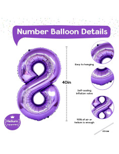 Globo Número 8 Morado 101,6 cm Autoinflable para Fiestas 2