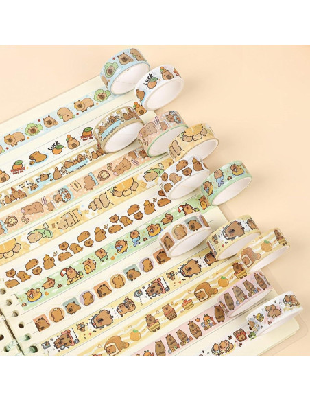 12 Rollos Cinta Washi Decorativa Capibara para Manualidades