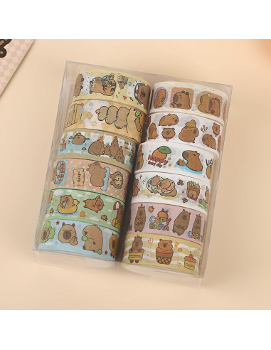 12 Rollos Cinta Washi Decorativa Capibara para Manualidades