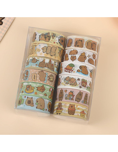 12 Rollos Cinta Washi Decorativa Capibara para Manualidades
