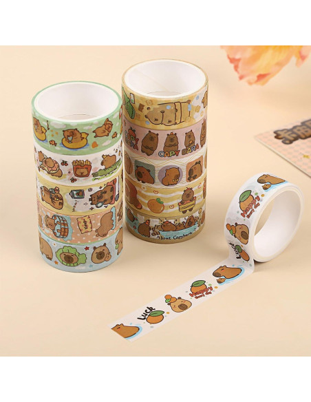 12 Rollos Cinta Washi Decorativa Capibara para Manualidades