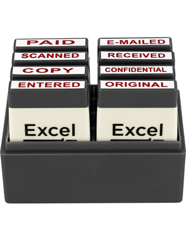 Conjunto de Sellos de Goma ExcelMark - 8 Piezas Tinta Roja