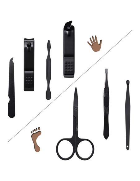 Juego de Cortauñas Aubcee 7 en 1 Acero Inoxidable Negro