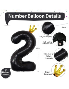 Globo de Número 2 40 cm Negro de Aluminio para Fiestas 2